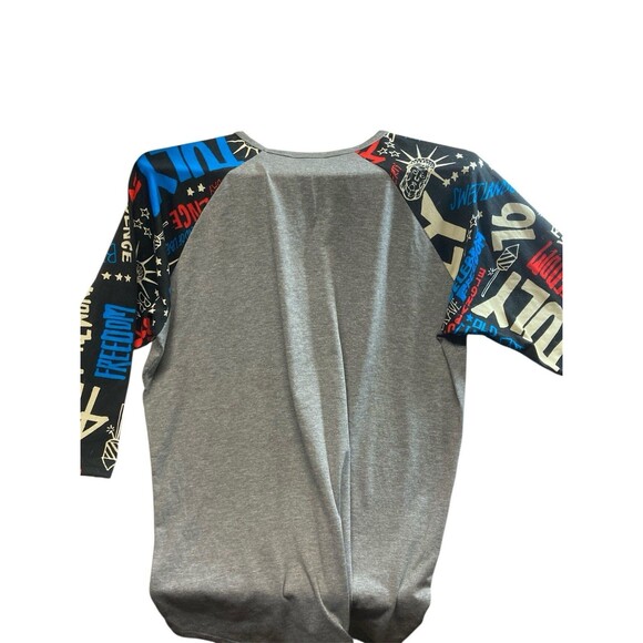 LuLaRoe Randy Large Shirt Gray Stars Stripes Red White Blue July Patriotic - Picture 2 of 4